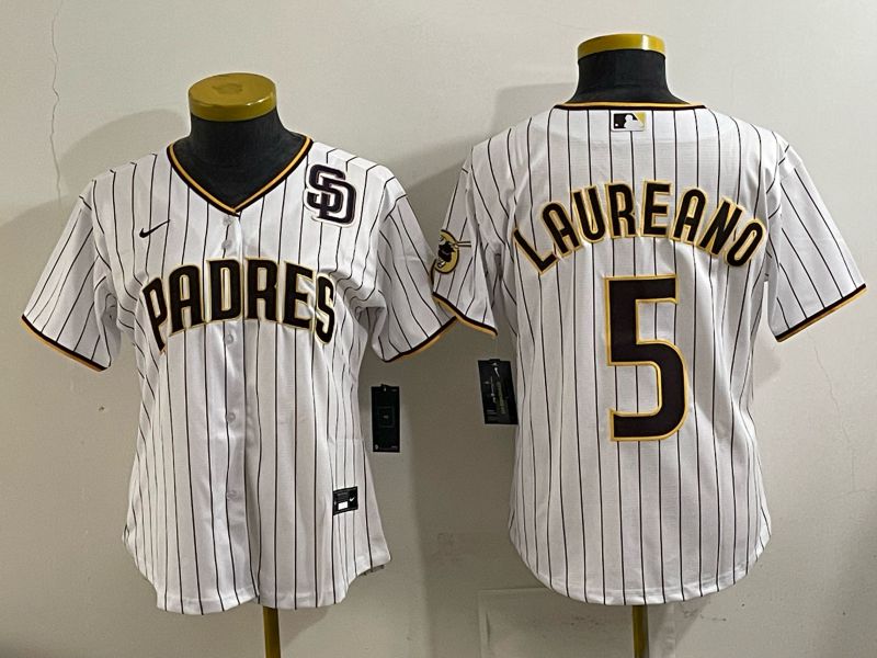 Women San Diego Padres #5 Laureano White Stripe Nike 2025 MLB Jersey 02